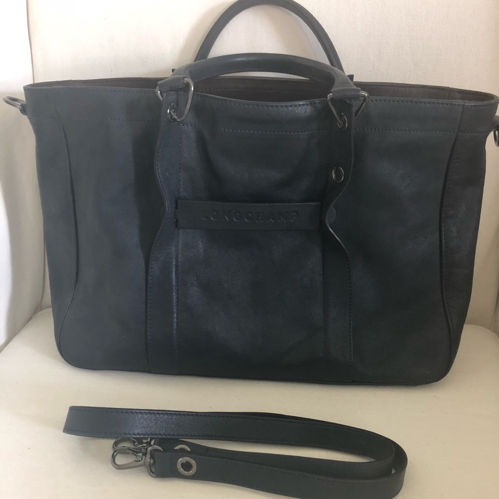 Longchamp leather dark navy tote